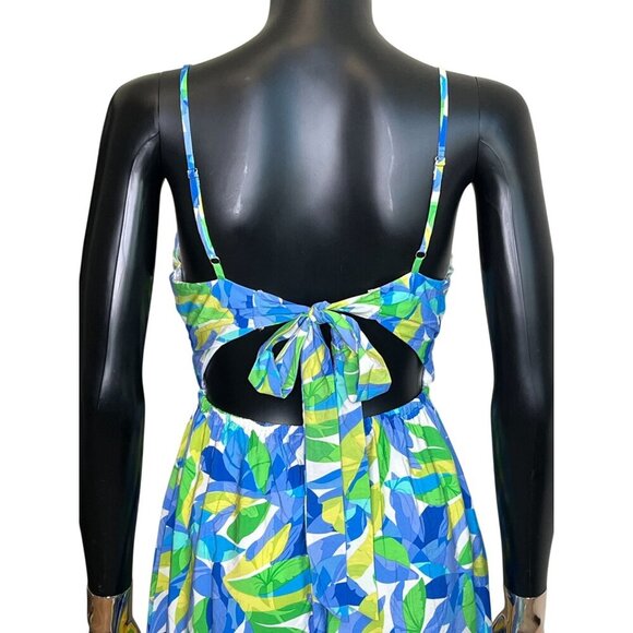 Timing Tropical Leaf Print Maxi Dress NWT Cutout Tie Back Size M - Picture 7 of 12